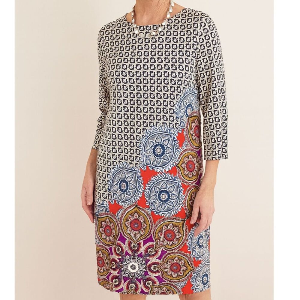 Chico's Stretchy Patterned Shift Dress Size Medium